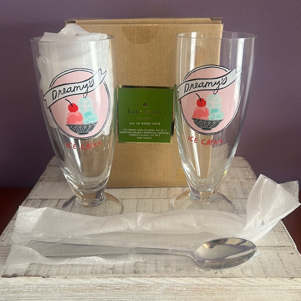 Nwt Kate spade all in good taste two scoops ice cream soda glasses and spoons
